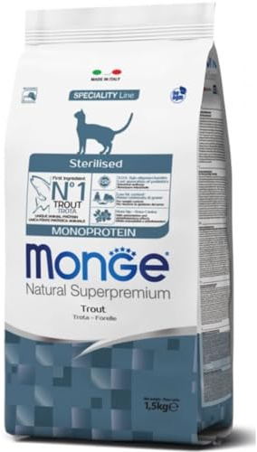 Monge Natural Superpremium STERILISED Trout, Nassfutter für Kitten (Nassfutter aus Forelle, reich an Ballaststoffen, ohne Farb- und Konservierungsstoffe, Katzenfutter, 1,5 kg)