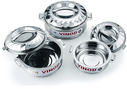 Vinod - Cacerola de Acero Inoxidable con Aislamiento de Alimentos fríos y Calientes, tamaño Grande, Acero Inoxidable, 1000ml,1500ml,2500ml