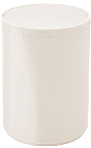 mDesign Plastic Small Slim Round 1.7 Gallon/6.5 Liter Trash Can with Removable Swing Lid - Wastebasket, Garbage Container Basket Bin for Master/Guest Bathroom - Holds Rubbish/Recycle - Cream/Beige
