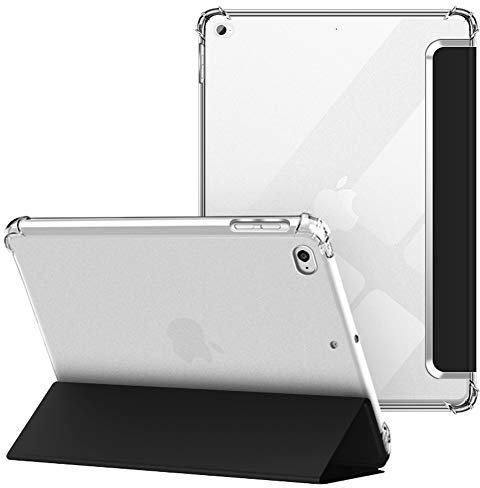 VAGHVEO Hülle für iPad 2018 2017 9,7 Zoll/iPad Air 1 2, Flexibel Weiche Transparente TPU-Schutzhülle Stoßfeste Rückseite Cover Klare Leder iPad Hüllen für Apple iPad 6. / 5. Generation, Schwarz