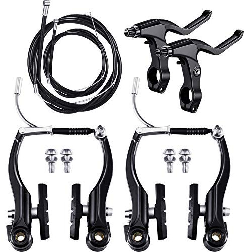 Complete Bike Brake Set, Black Front and Rear Bike MTB Hybrid Brake Inner and Outer Cables and Lever Kit Includes Callipers Levers Cables Black