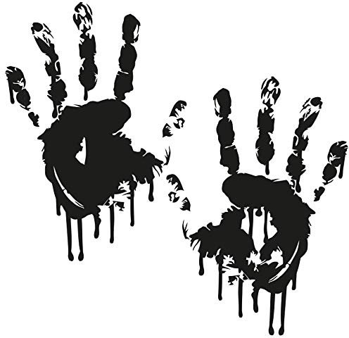 Finest Folia 2 blodiga händer, 22 cm, blodspår, klistermärken, bilklistermärken, vindruteklistermärken ((K029) 2-pack blodiga händer, svart)