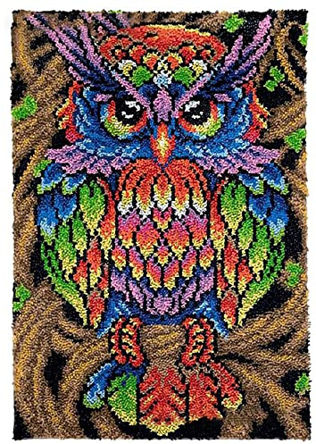 Knüpfhaken-Teppich-Set für Erwachsene, bunte Eule mit vorgedrucktem Leinwandmuster, DIY-Teppich, Tapisserie-Teppich, Kissen, Garnnadel, 58 x 85 cm