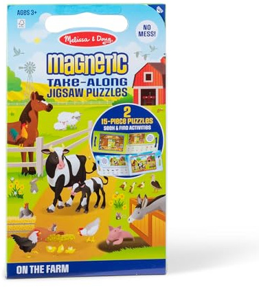 Melissa & Doug Take-Along Magnetic Jigsaw Puzzles Travel Toy – On The Farm (2 15-Piece Puzzles)