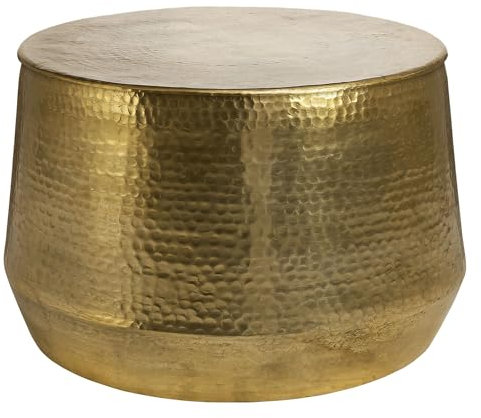 WOMO-DESIGN Couchtisch rund Ø 57,5x35 cm, Gold, Unikat, handgefertigt aus Aluminium, Hammerschlag Design, Metall Sofatisch, Wohnzimmer Beistelltisch, Flacher Wohnzimmertisch, Orient Loungetisch Tisch