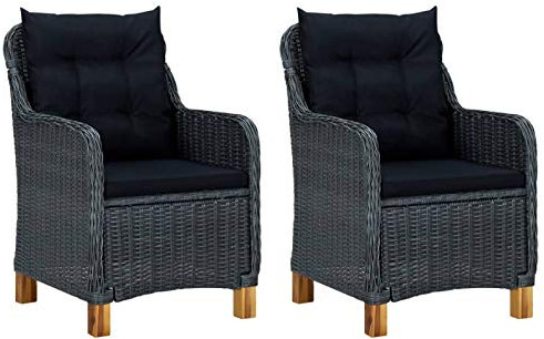 Tidyard Gartenstühle mit Kissen 2 STK. Gartensessel Stuhl Gartenmöbel Rattanmöbel Rattansessel Sessel Stühle Garten Sessel Stuhlset Balkonstühle Terrassenstühle Balkonsessel Poly Rattan Dunkelgrau