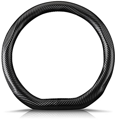 Ergocar Kohlefasermaterial lenkradbezug Stilvolle Komfortables Atmungsaktive Anti Rutsch Schweißabsorbierende lenkradbezug für D-Form mit einem Durchmesser von 15（37,5-38cm）-Schwarz