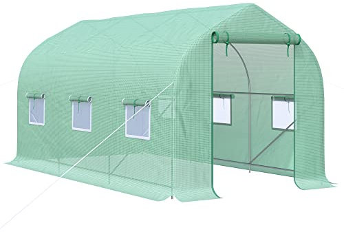 Outsunny Invernadero de Jardín 4x2x2 m Invernadero de Túnel con 6 Ventanas Transpirables y Puerta Enrollable con Cremallera Huerto para Cultivo Plantas Verduras Verde
