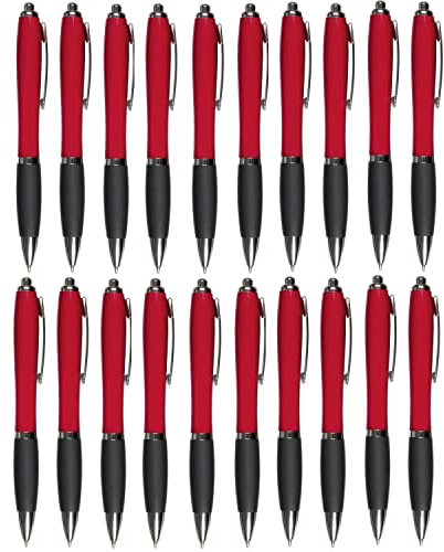 Preiswert&Gut Kugelschreiber Rot 14 cm Druckmechanismus tailliert Kunststoff mit Stahlklipp blau schreibend Großraummine Schreibgerät für Büro Schule 50 Stück