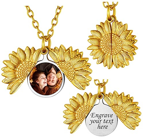 FindChic Herz Medaillon zum Öffnen Damen Personalisierte Herzkette für Bilder Gold Memorial Schmuck Kupfer Locket Amulett mit 51cm Kette