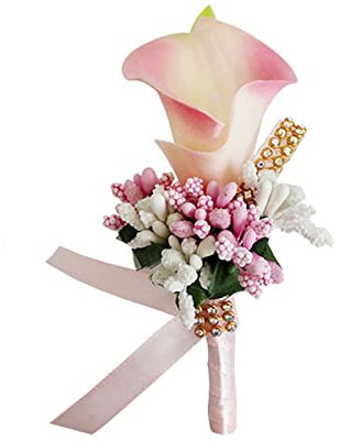 Egurs Boutonniere Hochzeit 2 Stück Ansteckblume Braut und Bräutigam Calla Lilie Handgemachte Brosche Künstliche Blume für Hochzeiten Bankette Jubiläumsdaten Rosa