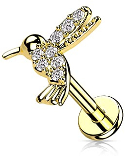 beyoutifulthings 1 Knorpel Ohr-Stecker Kolibri Silber Gold Roségold Pavé Zirkonia Clear Piercing-s Chirurgenstahl Schraub-Verschluss Stab 6/8-mm lang