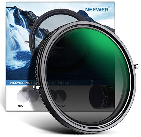NEEWER 2 en 1 Filtre ND Variable 72mm ND2–ND32+Filtre Polarisant(CPL), sans Croix X/Haute définition/30 Couches Nano rêvetement/Ultra Fin/Hydrofuge/Anti Rayures Réglable Densité Neutre