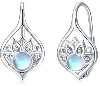 Lotus Ohrringe für Damen 925 Sterling Silber Geburtsstein Lotus Blume Ohrringe Leverback Creolen Yoga Schmuck Geschenke für Frauen Damen
