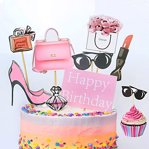 JUZICHEN 8 Pièces Decoration Gateau Anniversaire Fille Femme, Couleur Rose Décoration Gâteau, Anniversaire, Mariage, Maquillage Cupcake Toppers