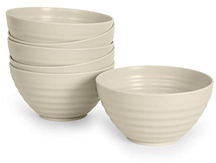 Juego de 6 Cuencos Classic de Plástico Duro Reutilizables e Irrompibles para Aperitivos, Postres Fiestas y Eventos (840ML, Beige)