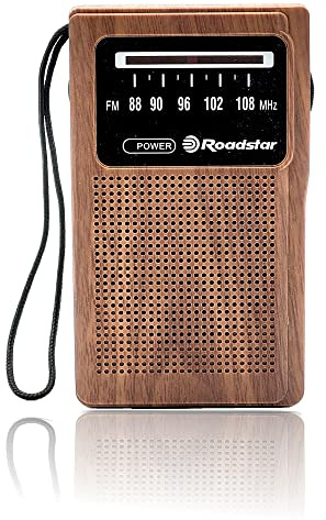Roadstar TRA-1230WD Radio Portátil FM Analógica, Funciona a Pilas, Toma de Auriculares, Transistor de Bolsillo, Pequeño y Ligero para Casa, Cocina, Excelente Recepción, Madera