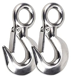 2 Stück Edelstahl Kettenhaken Lasthaken mit Sicherung 6 Grössen Öse Kranhaken Silber Schwerlast Anhebender Haken Sicherheitshaken, 750kg