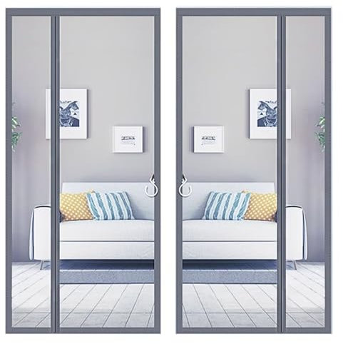 Magnet Fliegengitter Tür, 110x255cm Insektenschutz für Balkontür Wohnzimmer Türen Terrassentür Klebmontage Schiebetür Terrassentür Schwingtür ohne Bohren, Grau