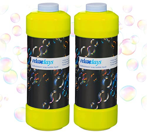 Relaxdays Seifenblasen Nachfüllflasche, 2er Set, je 1 Liter Seifenblasenflüssigkeit, für Seifenblasenmaschine, gelb