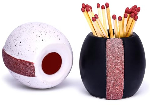 Yasgok Soporte de cerámica para cerillas con golpeador (juego de 2) | Caja decorativa bonita | Partidos para velas en un tarro | Regalos modernos de decoración del hogar