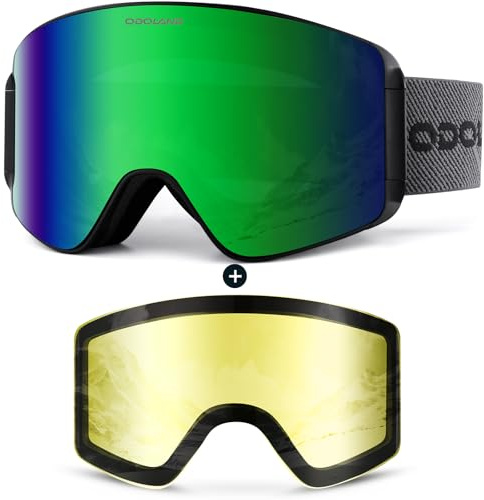 Odoland Skibrille für Herren und Damen Jungen Ski Goggles Anti-Fog UV-Schutz mit Magnetische Wechselglas Snowboardbrille Helmkompatible zum Snowboard Skifahren
