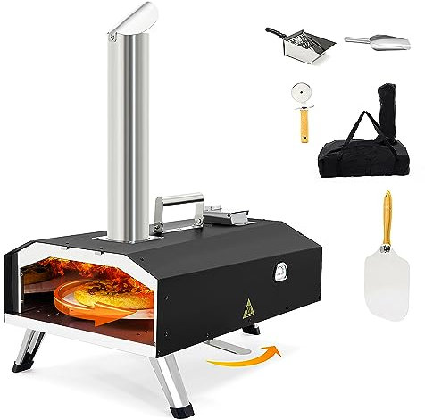 Forno per pizza da esterno, forno a legna da 30,5 cm, con pietra girevole, forni per pizza per esterni, forno portatile a pellet per pizza con borsa per il trasporto, per campeggio esterno in cortile