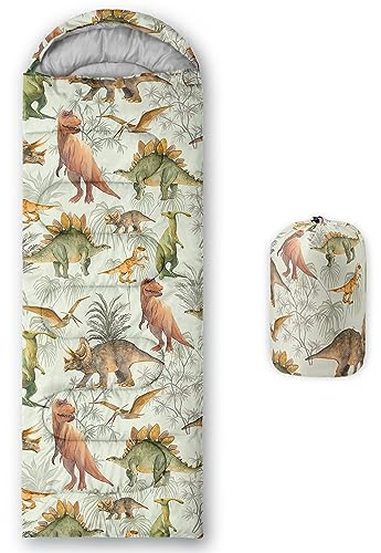 HOSIMA Saco de dormir con diseño de dinosaurio para clima frío, para adultos, niñas y niños, impermeable, para hombres, cálido, camping, senderismo, actividades al aire libre, viajes, caza, con bolsa