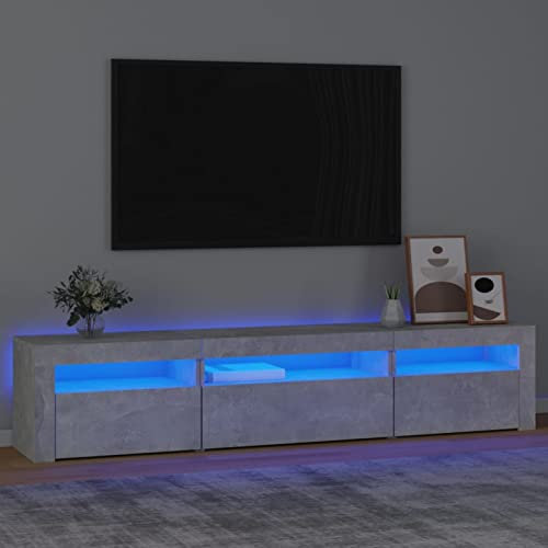 SECOLI TV Schrank Mit Led Leuchten 195 x 35 x 40 cm Fernsehschrank Mit Led Betongrau TV Sideboard Wohnzimmer TV Board Fernseher Unterschrank TV Board Fernsehtisch Mit Led und Schubladen