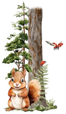 GRAZDesign Wandtattoo Eichhörnchen im Wald, Waldtiere Wandsticker für Babyzimmer und Kinderzimmer, Wandeko für Jungen und Mädchen - 101x57cm