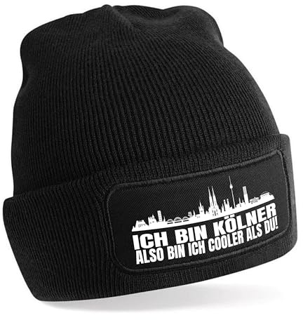 Herzbotschaft Beanie Strickmütze mit Spruch | Ich Bin Kölner Also Bin ich Cooler als du! | Farbwahl | weiche und warme Fußball Mütze für Köln Fan | Skyline | SoftTouch Einheitsgröße für Erwachsene