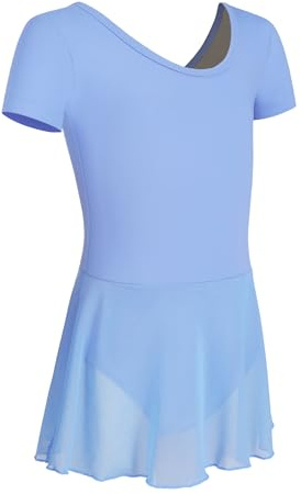 HIPPOSEUS Niña Vestido de Ballet Maillot de Danza Manga Corta Ropa de Ballet Gimnasia Leotardo para niños,7023-Azul,8-9 Años