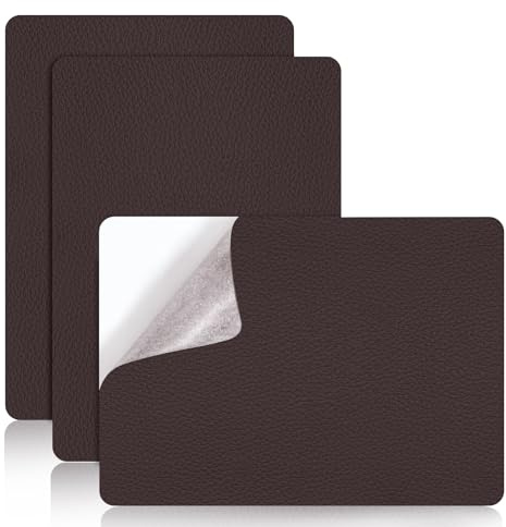 yuejuhe 3Stück Kunstleder Flicken Selbstklebend, Leder Patch20x28cm(Kaffee) | Lederreparatur Set, Reparatur Aufkleber für Autositze Sofa Möbel, Flicken für Taschen Handtaschen, Kunstleder Ersatz