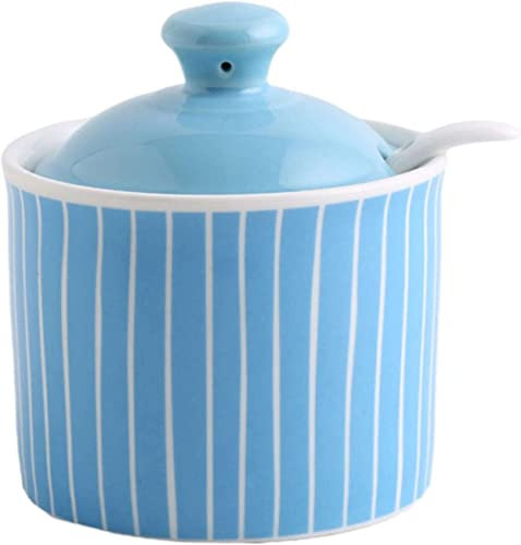 GETREY Sucrier en céramique, Distributeur de Sucre, sucrier Bleu avec Couvercle, Pot de Stockage de Sucre, Pot à Sucre, Pot à épices, Pot à sel, Pot d'assaisonnement, Bleu 1-250 ML