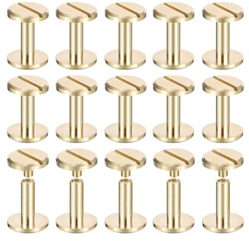 sourcing map 20Pack Brass Chicago Screws, 12x12mm Flat Head Screw Back Binding Post Nail Stud Rivets Fastener for DIY Leather Craft Belt Strap