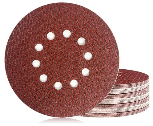 GEOGIEEW Dischi Abrasivi 225 mm, 30 Pezzi 10 Fori Rombo Rosso Carta Vetrata Ossido di Alluminio, P80 Grana per Levigatrice Cartongesso