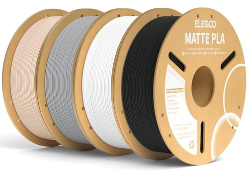 ELEGOO Matte PLA Filament 1.75mm Schwarz Weiß Schiefergrau Beige 4KG | Sauber gewickeltes Filament, Einfach zu Bedienen, 1kg Kartonspule (2.2lbs) PLA Matte Filament für Meisten FDM 3D Drucker