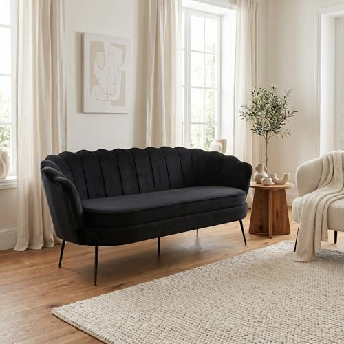 ebuy24 Couch 3 Sitzer - Sofa Nice 3 Personen Velours Schwarz 181x79x78 cm 3er Polstersofa Dreisitzer Wohnzimmersofa modern skandinavisch Stoffsofa Loungesofa Wohnzimmermöbel Sitzcouch Sitzmöbel