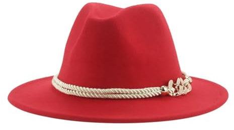 FULUJIDI Fedora Trilby Filzhut Hut Damen Hut Männer Fedora Solid Gürtel Panama Jazz Caps Hip Hop 52-54Cm (Kinder) Rot