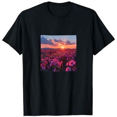 Oleander Flower Field Beautiful Sunset Graphic T-Shirt