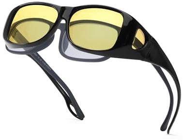 LVIOE Night Driving Glasses Polarised Fit Over Glasses, Lightweight Rectangle Frame,Reduce Headlight Glare for Night Vision