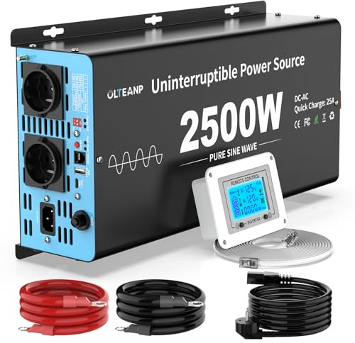 OLTEANP 2500W Inverter a Onda Sinusoidale Pura con Funzione UPS e Priorità di Rete Convertitore di Tensione 12V a 230V Schermo LCD Telecomando per Pompa Pozzetto Domotica e Ufficio