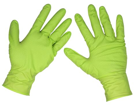 Sealey Hi-Vis Green Diamond Grip Extra-Thick Nitrile Powder-Free Gloves, X-Large, Pack of 50 - SSP54XL