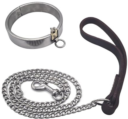 Soarvlorfy 3cm Hoch SM Halsband 4 Größen Abschließbar Metall Halsbänder BDSM Bondage Erotik Choker Halsreif mit Edelstahl Ketten Fetisch Fesseln O-Ring Sklaven Rollenspiel für Paare,Silber,Ø 14.3cm