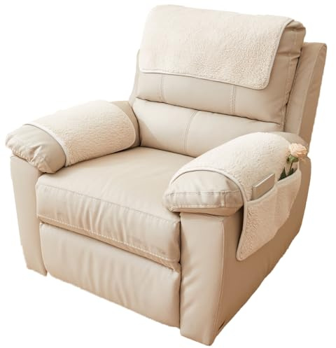 QSZTJJ Recliner Chair Cover,Armchair Covers for Arms Headrest Cover for Plush Non Slip Armchair Cover, with Protects from Spills, Stains, Easy Fit Sofa Protector for Pets (Beige,1 Seater)