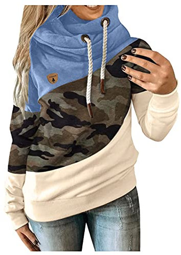Essentials Damen-Kapuzenpullover – Winter-Kapuzenpullover, Sweatshirts, Übergröße, lange Ärmel, Sweatshirt, Camouflage, einfarbig, Spleiß-Kapuzenpullover mit Kordelzug, warm, dicker Mantel, lange