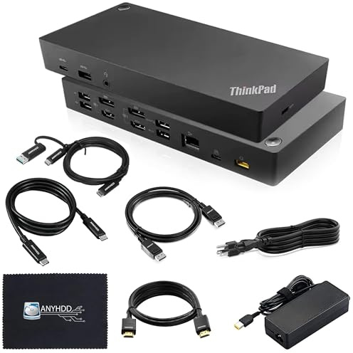40AF0135US Docking Station Dual Monitor Hybrid USB-C with USB-A - 1 Year Warranty, Thinkpad Dock w/ 135W Adapter, HDMI, DisplayPort, USB-C Cable, Cloth - Laptop Docking Station (Renewed)