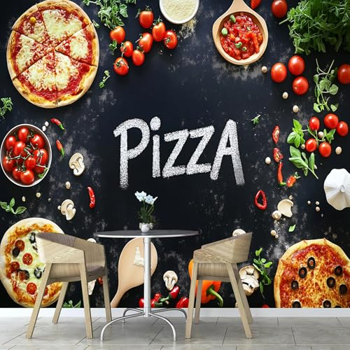 ANALTIRCE 3D Carta Da Parati Fotografica Pizzeria Buon Cibo, Negozio Di Pizza Design Carta per Pareti Soggiorno Camera Da Letto Sala Fotomurali In Seta Tessuto per Camera Letto 450×315 cm