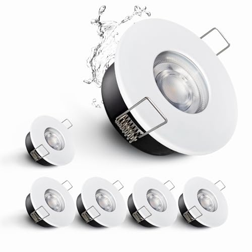 Sweier Faretti LED da Incasso per Cartongesso Dimmerabile 5W, GU10 IP65 Faretti Impermeabili per Bagno, 6000K Bianco Freddo Faretto Incasso Bianco per Cucina e Soggiorno Foro 68-75mm, Set di 6