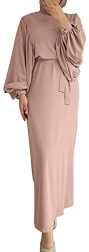 HOOUDO Women’s Abaya Elegant Batwing Long Sleeve Muslim Dress Stretchy Arabian Hijab Dress Max Abaya Ramadan Clothes Turkish Plain Muslim Outfits